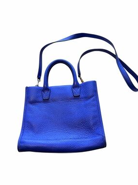 Leatherology mini leather bag, royal blue, double handle, removable strap, 8"x9"